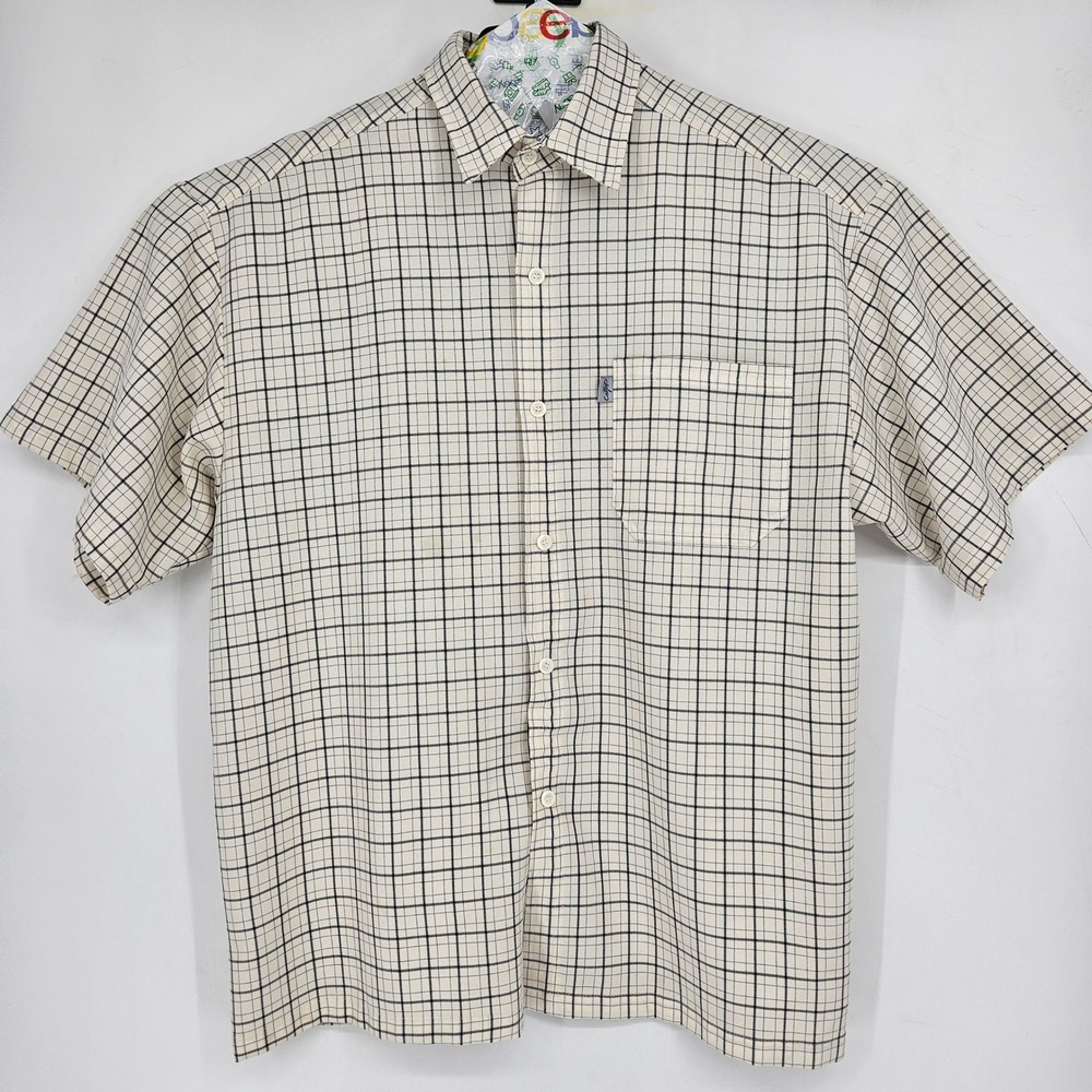 Caltop Shirt Mens 2XL White Black Plaid Cholo Chicano Short‎ Sleeve Button Up